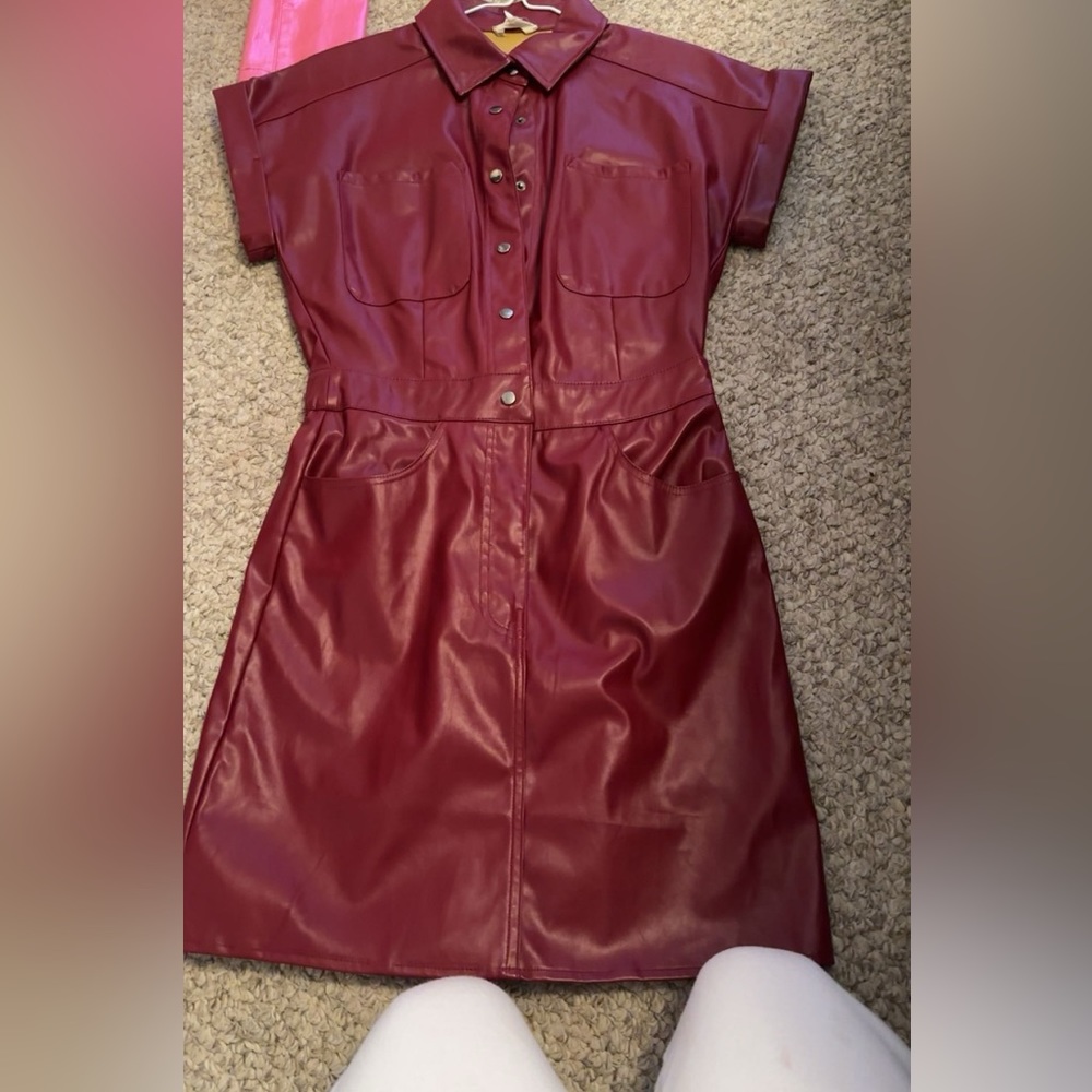 Red leather dress
